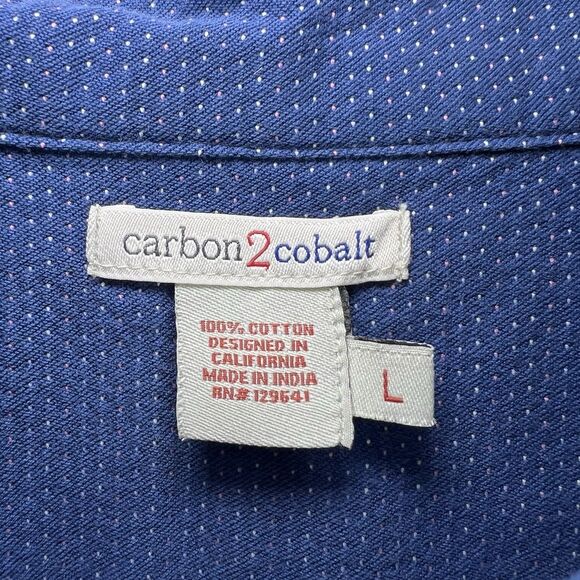 Carbon 2 Cobalt Button Down Shirt Mens Size Large Blue Polka Dot Long Sleeve EUC - Picture 8 of 11
